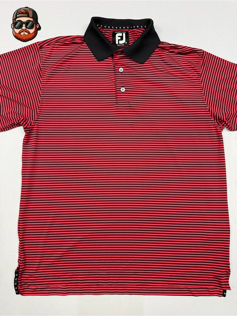Men’s FootJoy Medium ProDry Red/Black Stripe Performance Golf Polo